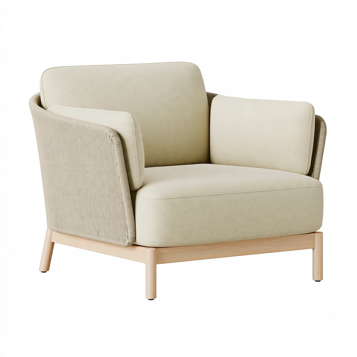 Poltrona 75 x 78 x 80 cm in tessuto beige con base in legno - stile moderno