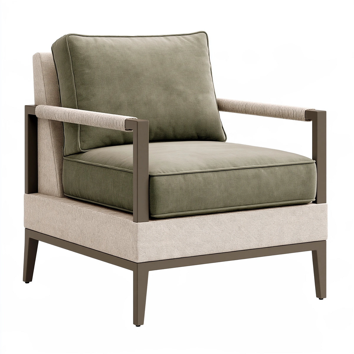 Poltrona 76 x 82 x 88 cm in tessuto verde e beige con struttura in metallo stile moderno
